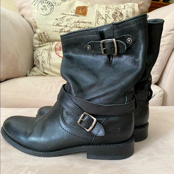 frye leather buckle booties